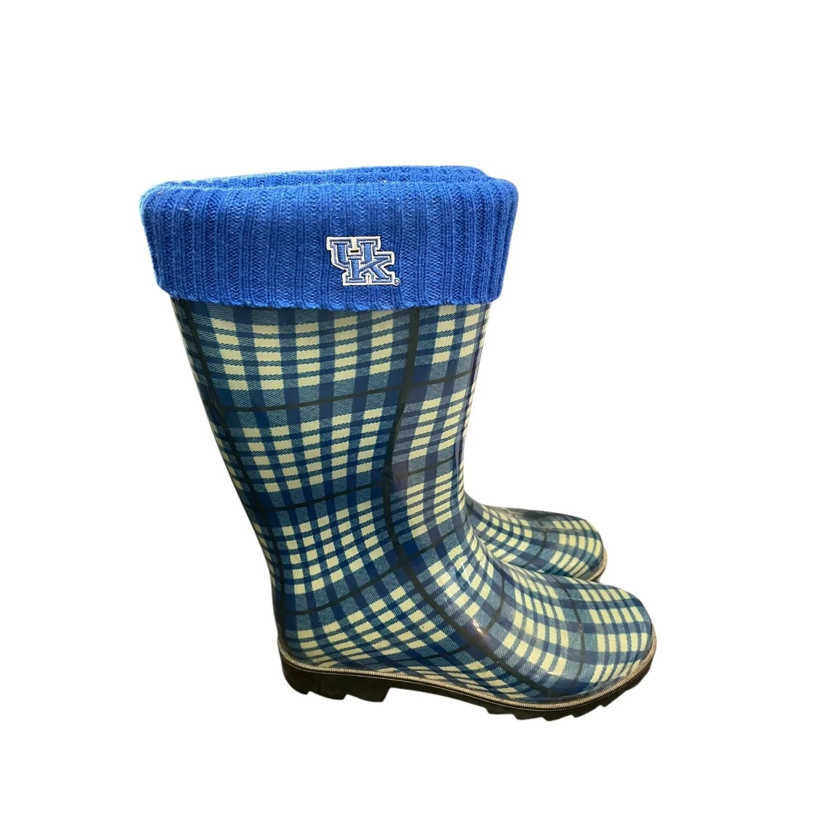 University of Kentuck‎ Wildcats Blue Plaid Rubber Rain Boots Women M Size 8 - Image 6