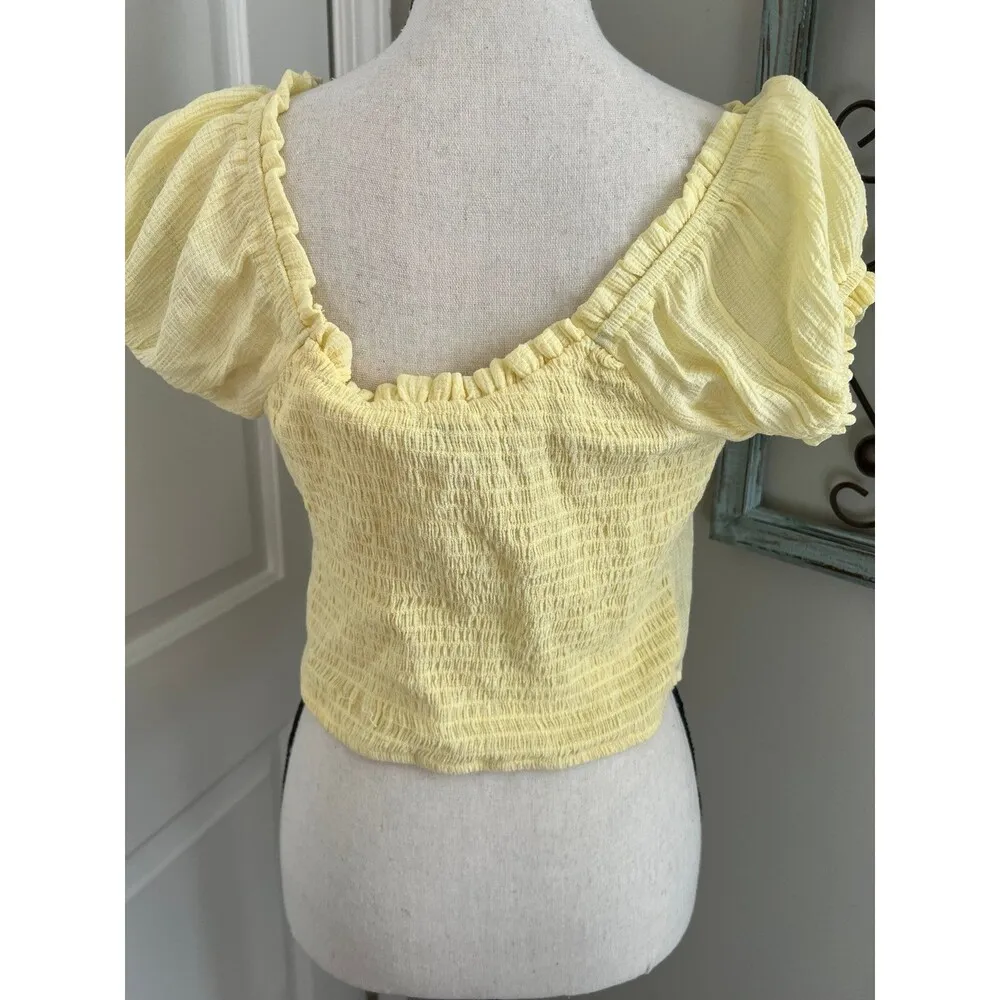 Love Tree Boho Peasant yellow crop top blouse/puff sleeves - Image 5