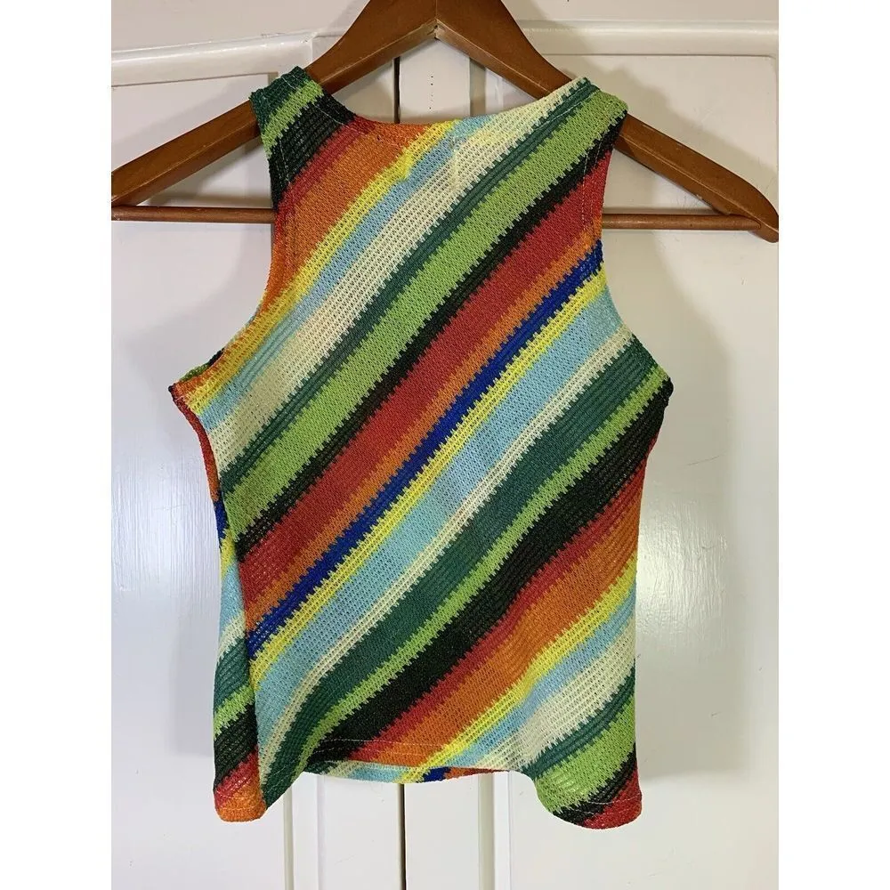 Rainbow Tank Top Women's 4 Festival Faux Crochet Stretch Pride - Image 3