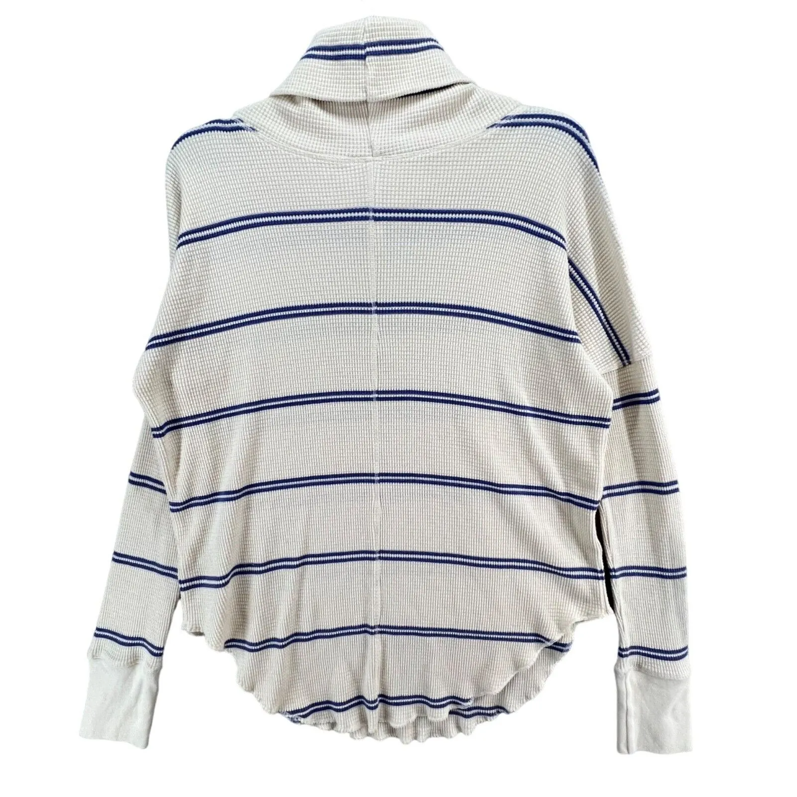 Aritzia Babaton Thermal Sweater Women S Cream Blue Striped Waffle Knit Cowl Neck - Image 6