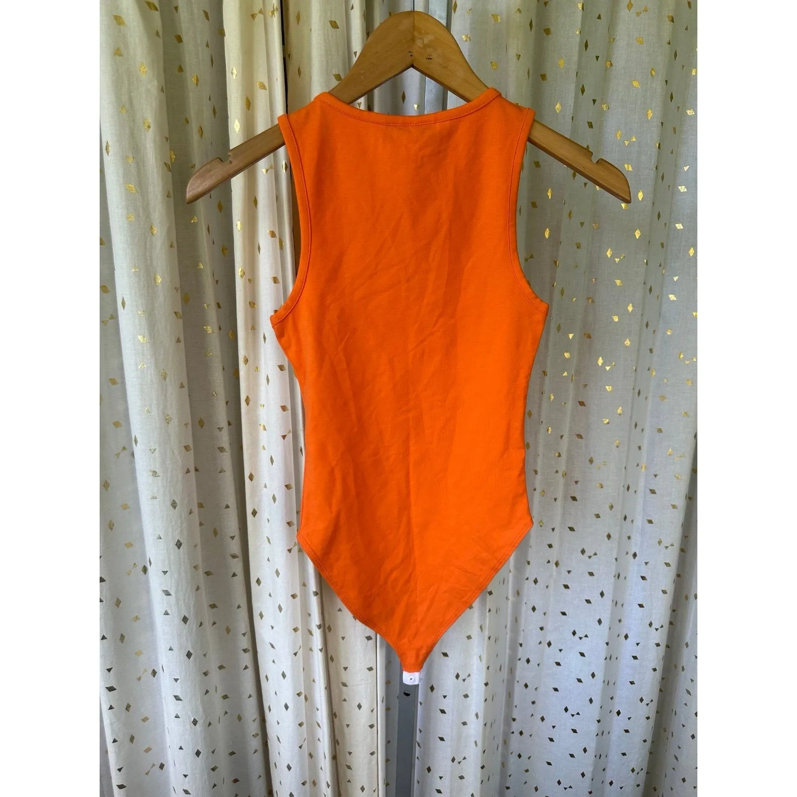 TOPSHOP NWT Women's Solid Bright Orange Snap Closure Stretch Bodysuit XS - Image 3