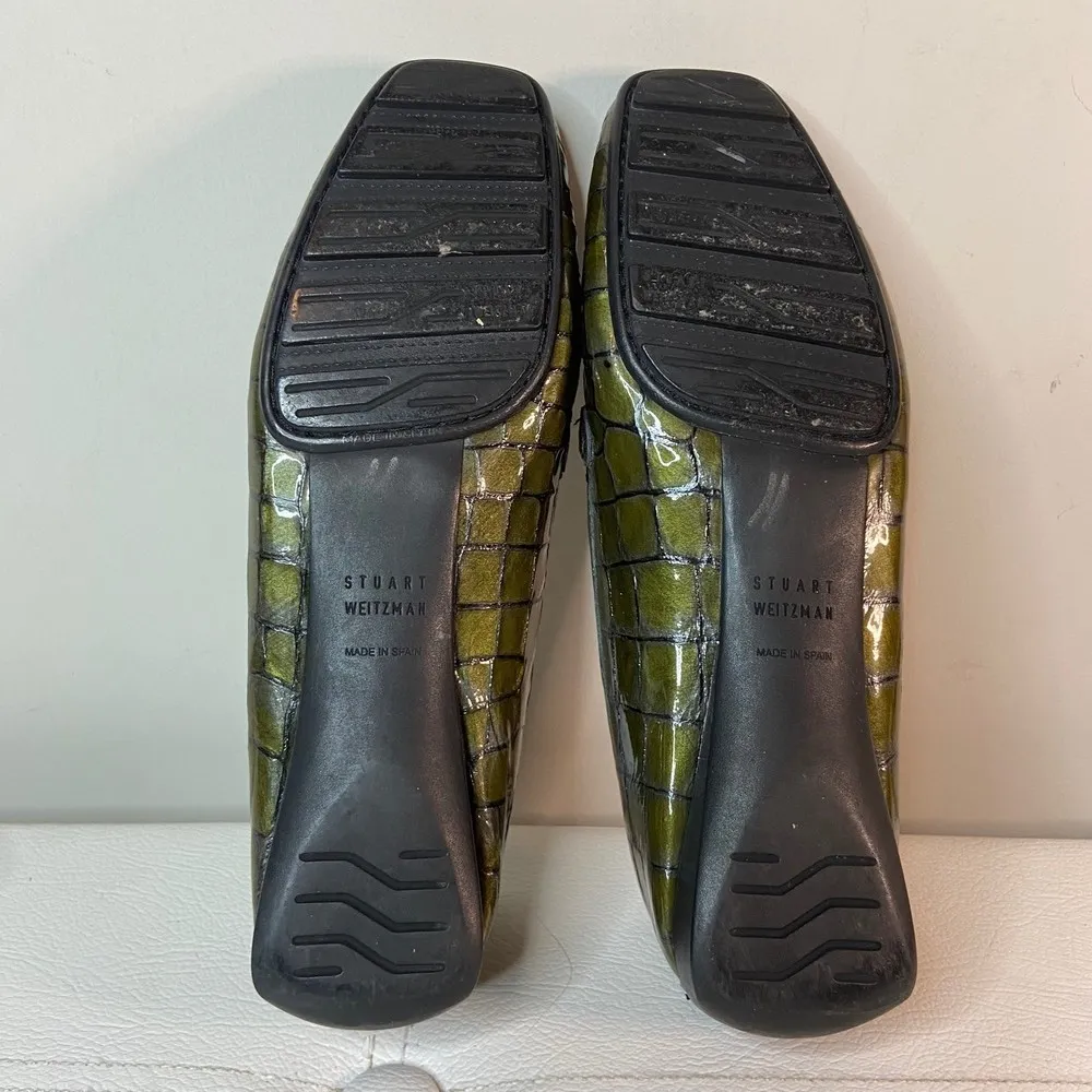 Stuart Weitzman Green Croc Embossed Loafer Driving Shoes Size 7 - Image 10
