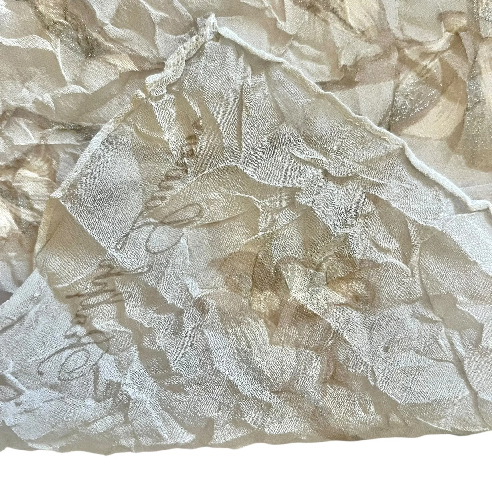 Ralph Lauren Vintage Sparkling Floral Crinkle Crepe de Chine Silk Long Scarf - Image 7