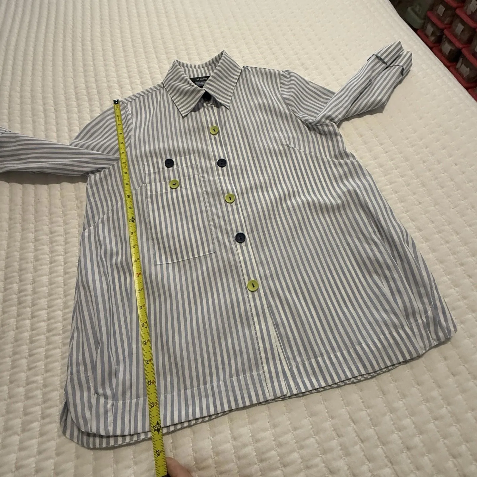 Ali Miles Striped Button Up Blouse Shirt Top Blue White Sz PS Petite Small - Image 2