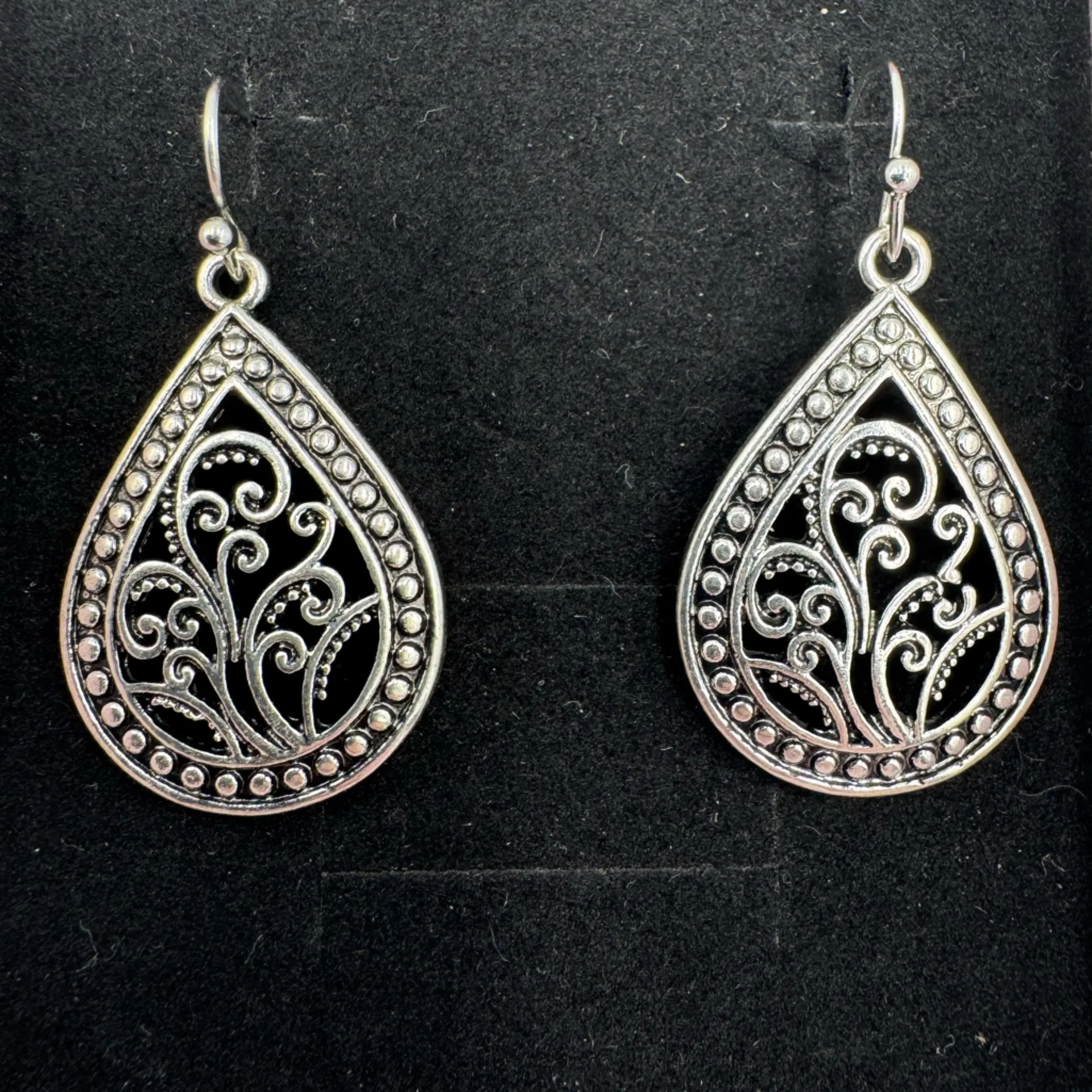 New Tibetan Silver Tone Teardrop Dangle Earrings - Image 2