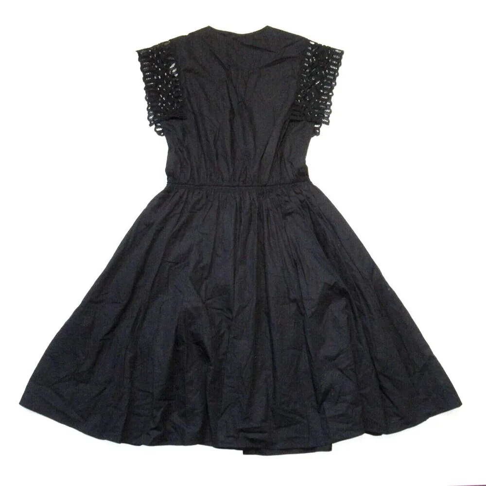 NWT Sandro Lidwine in Black Cotton Poplin Lace-Trimmed A-Line Dress 36 / US 4 - Image 5