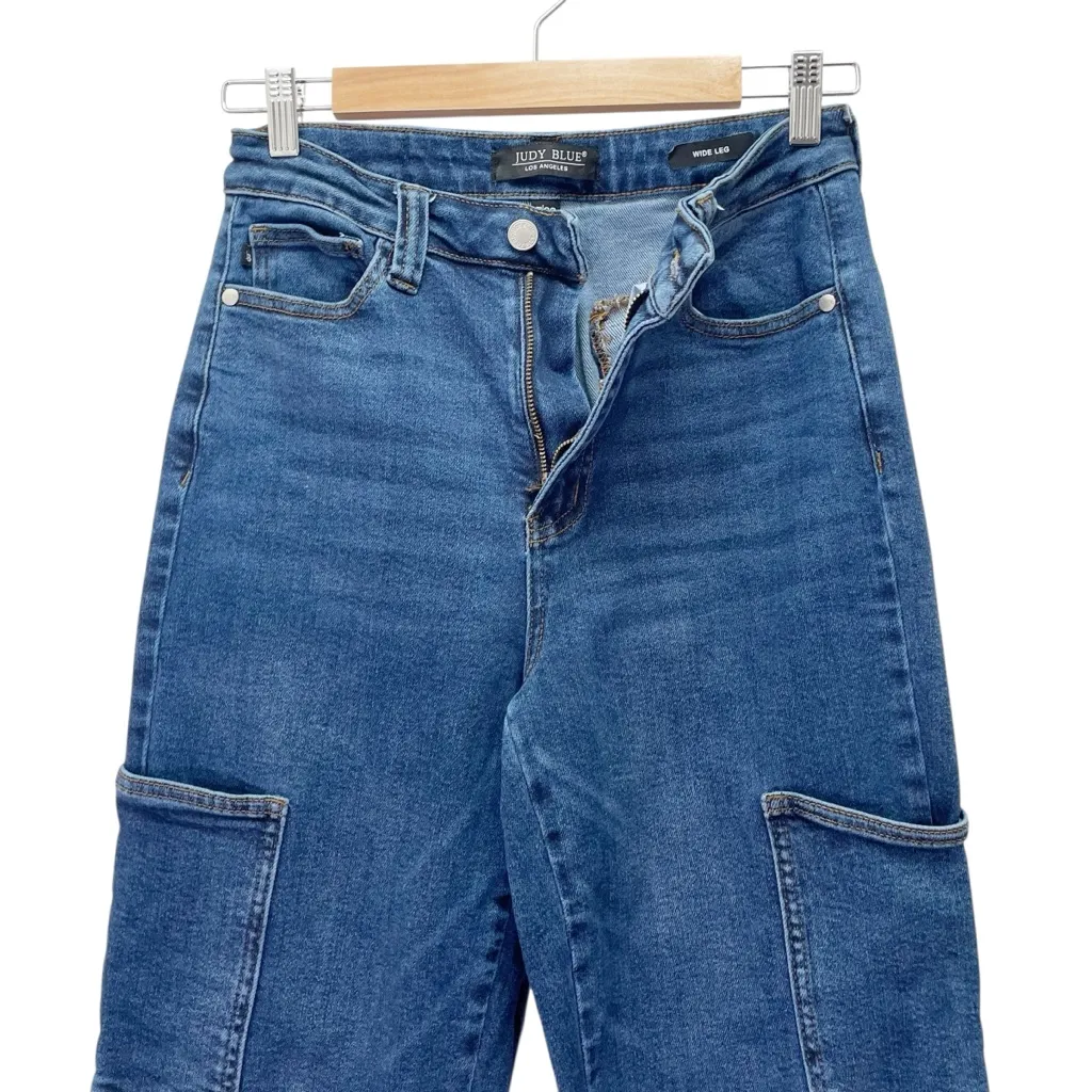 Judy Blue Cargo Wide Leg Jeans Size 7 | 28 High Rise Dark Wash Utility Denim - Image 6