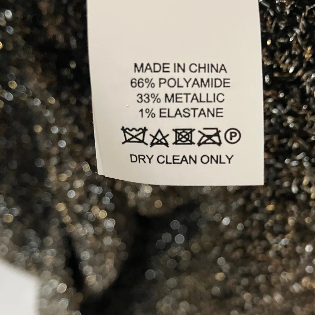 Kate Spade: Holiday/Christmas Metallic Black/White/Gold Short Sleeve Sweater- S - Image 3