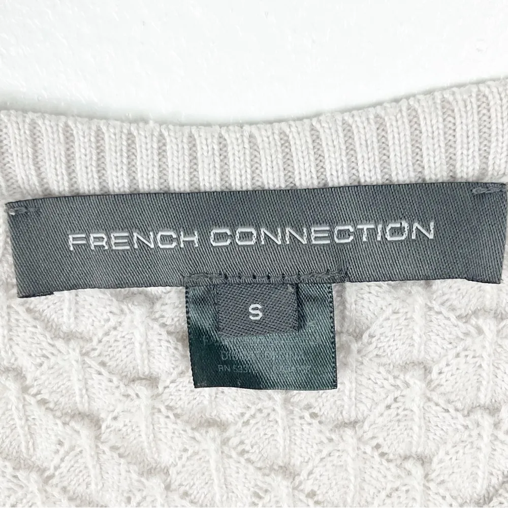 FRENCH CONNECTION Off White Wool Blend Mesh Sleeves Textured Sweater, Size Small - Image 3