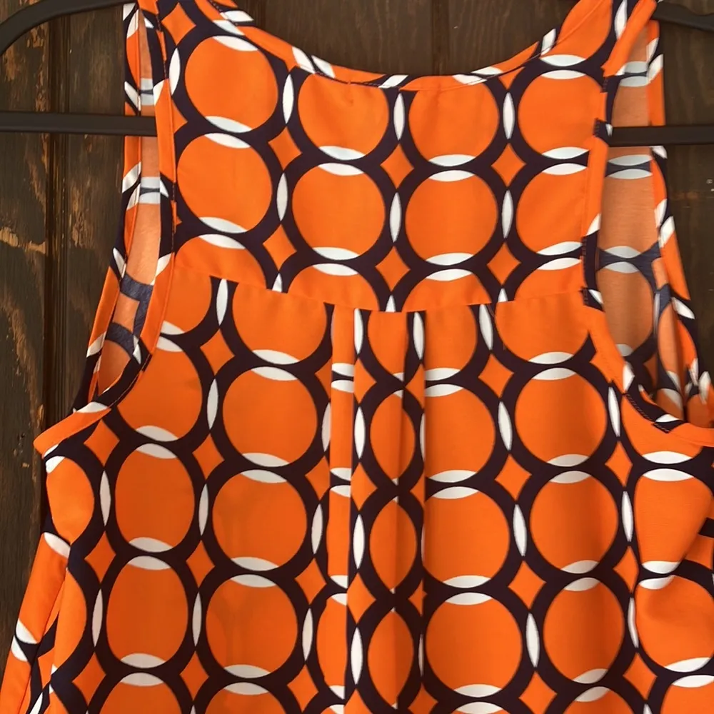 Pleione orange, white, and blue geo print sleeveless blouse woman’s size XS - Image 7