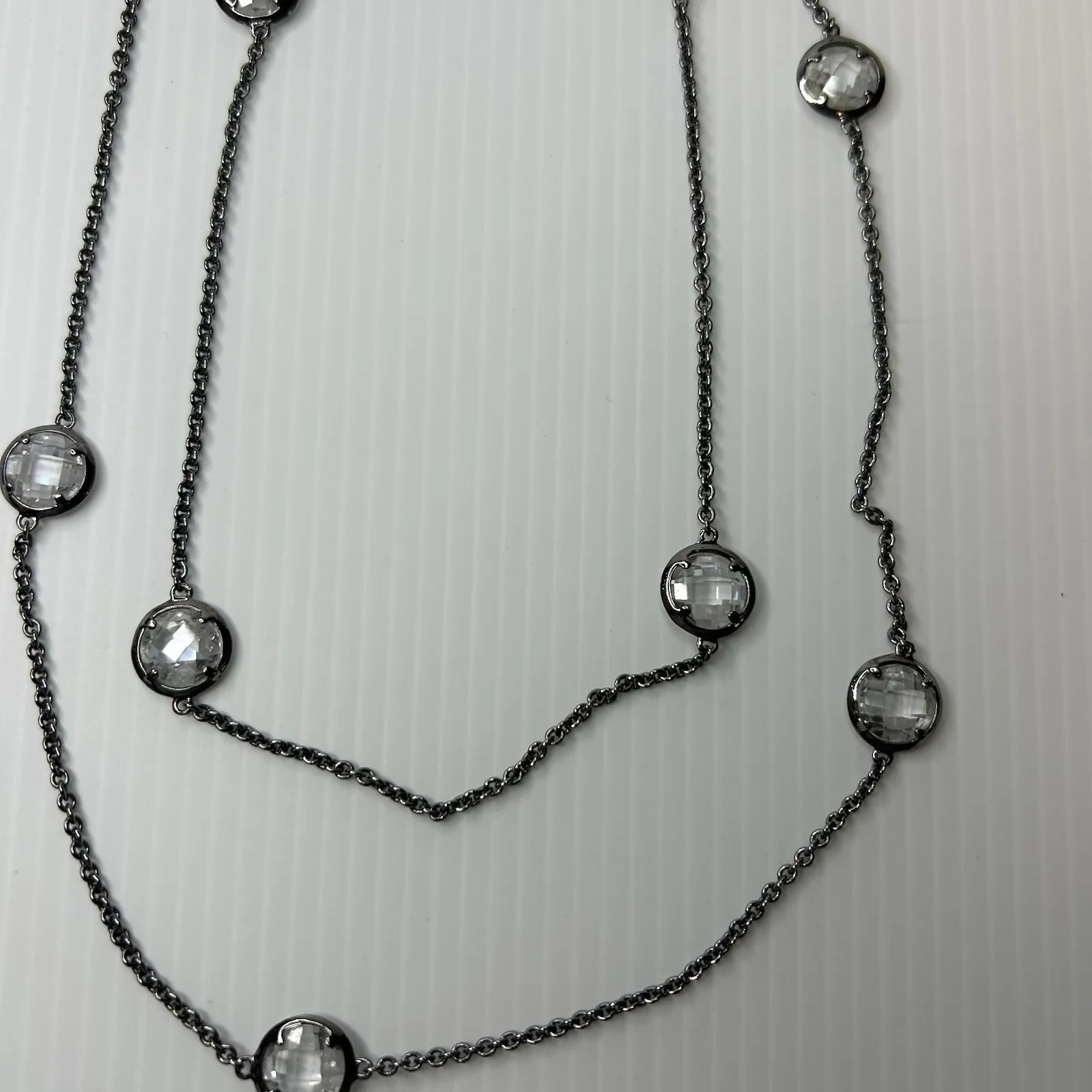 Lauren G Adams Necklace‎ Gunmetal Station Clear Glass Rhinestones 42" Long - Image 3
