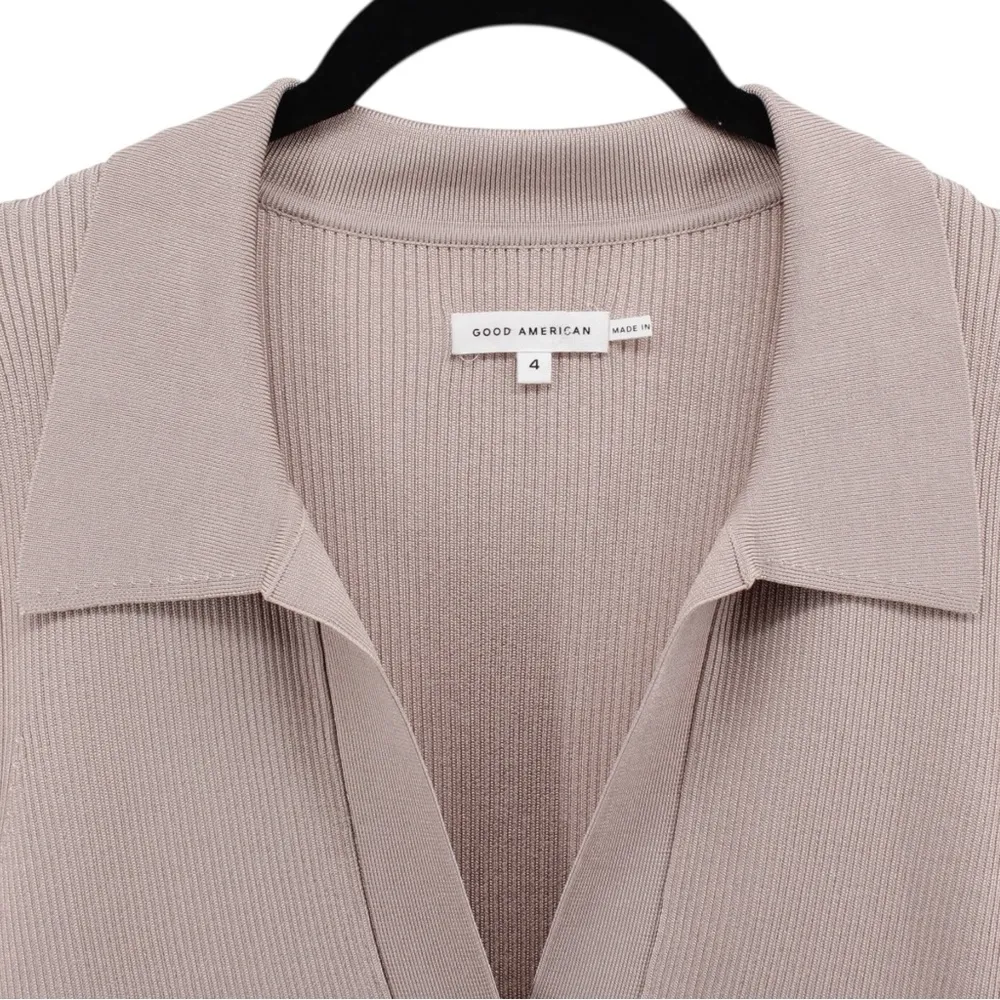 Good American Plait Rib Polo Shirt Color Mink 001 Capsule Comfort Chic Size XL - Image 8