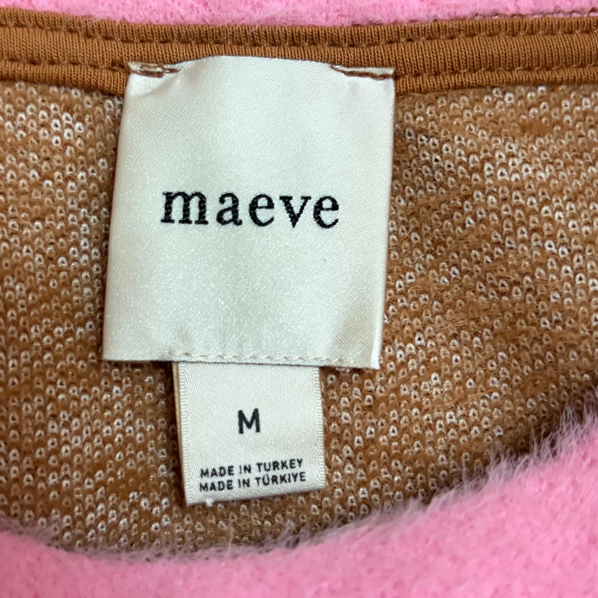 Maeve Anthropologie Cozy Ringer Brown and Pink Fuzzy Sweatshirt Size Medium EUC - Image 8