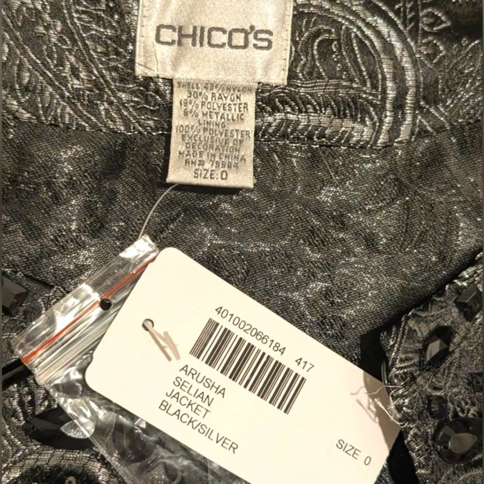 🆕 Chico's Blazer 0 S 4 Black Silver Paisley Metallic Jeweled Dressy Evening NWT - Image 3