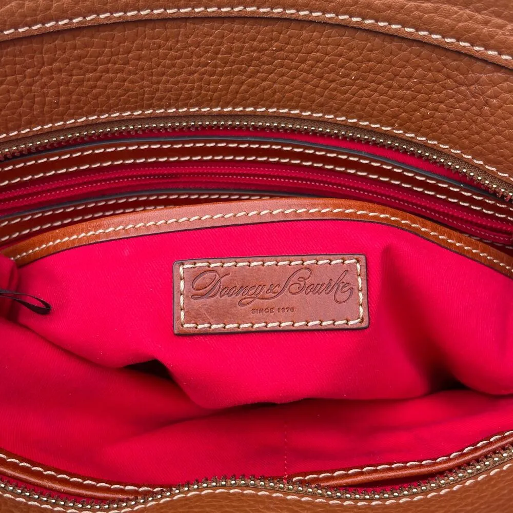 Dooney & Bourke Leather Brown Shoulder Bag Tote Classic Red Interior Purse - Image 7