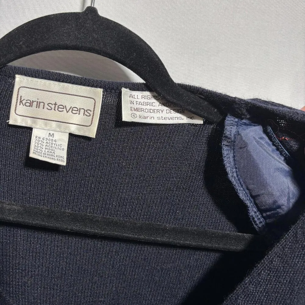 VTG Black Wool Blend Maxi Sweater Dress Embroidered Flowers Buttons Boho M Fairy - Image 3