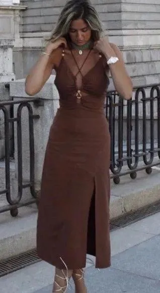 Rustic Slip Linen Blend Dress Size Medium - Image 2