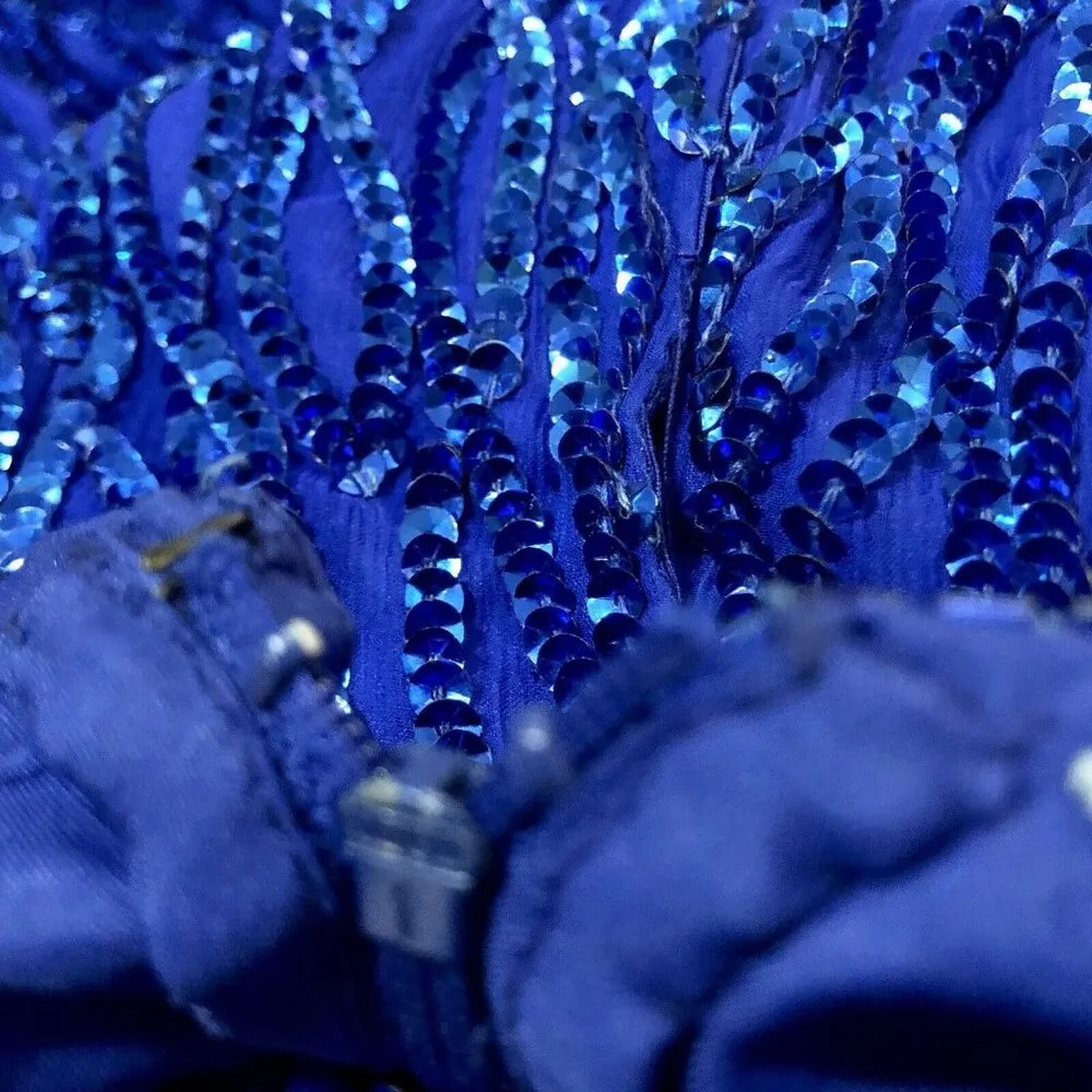 Vintage Laurence Kazar New York Sequin Dress Womens PM Petite Used Blue Silk - Image 10