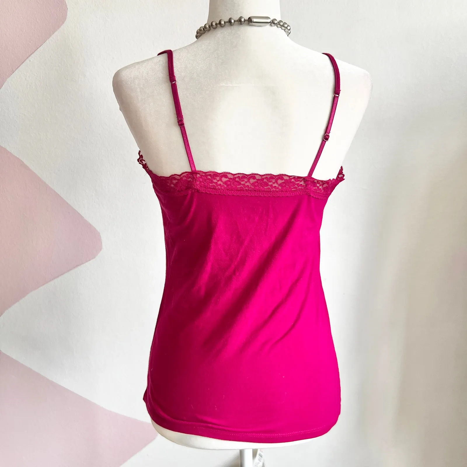 Pink Lace Trim‎ Tank Top, Y2K Coquette Soft Girl Romantic 2000s Small - Image 3