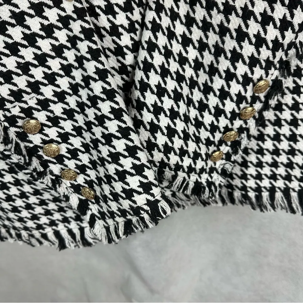 Dolce Cabo Double Breasted Houndstooth Fringe Blazer Size Large - Image 11