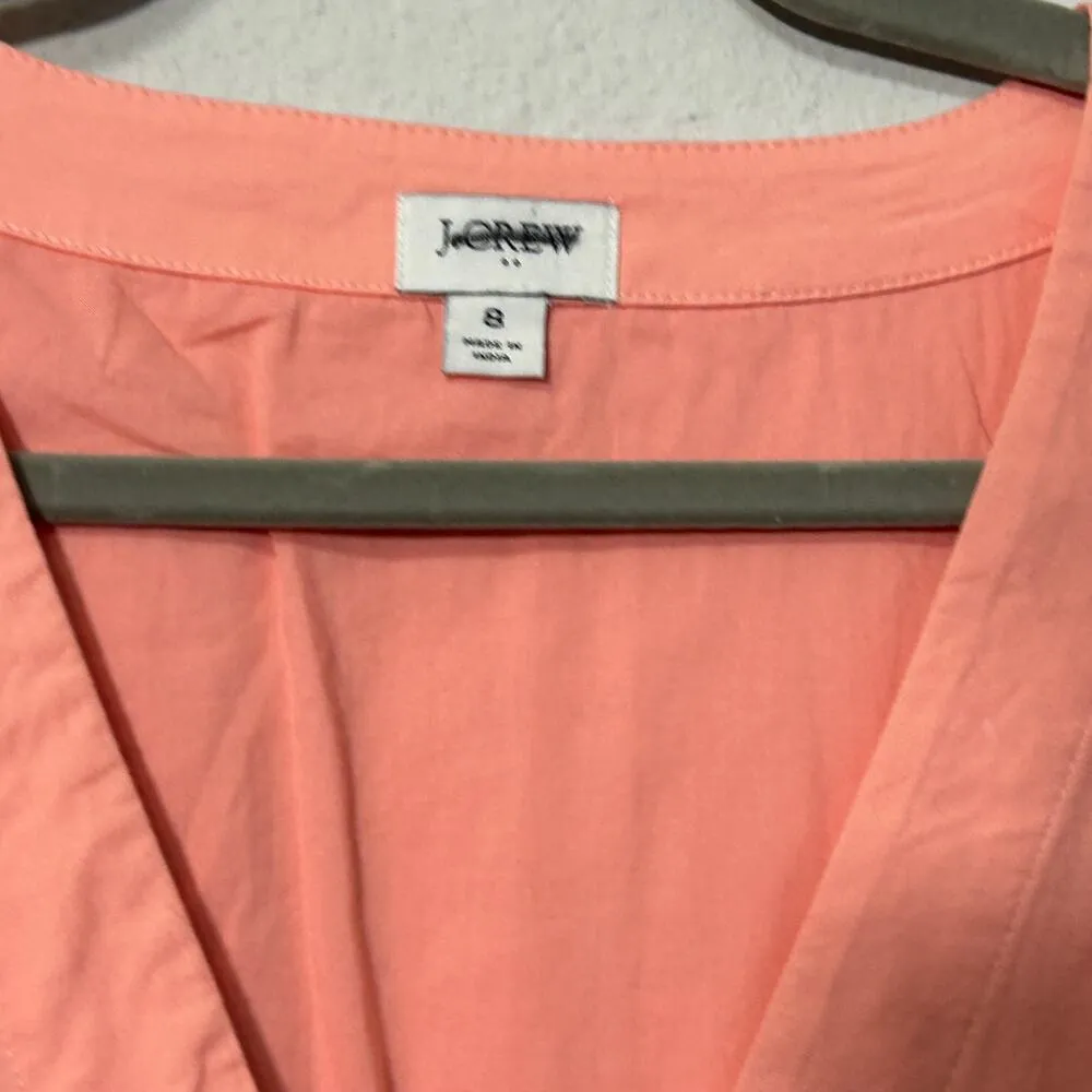 J. Crew Rosina Poplin Short Sleeve Button Front Wrap Dress Peach Sz 8 Academia - Image 6