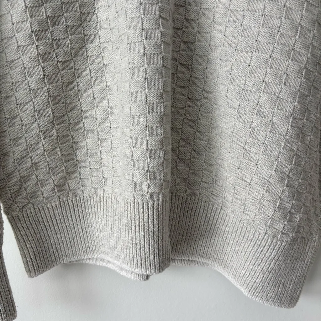 Prana Gray Checkered Print Knit Crew Neck Sweater Wool Blend Ribbed Textured - Image 5