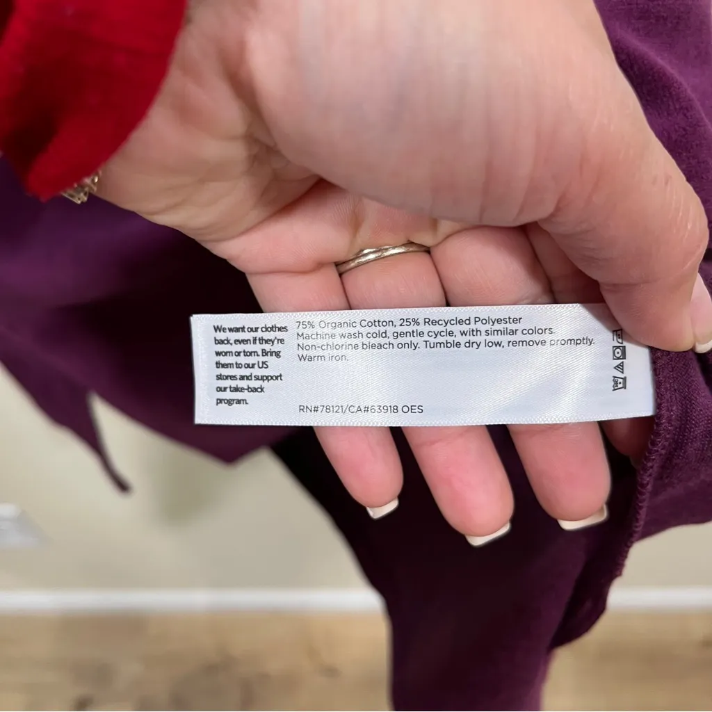 EUC Eileen Fisher Funnel Neck Box Top Purple Velour Velvet Long Sleeve L - Image 3