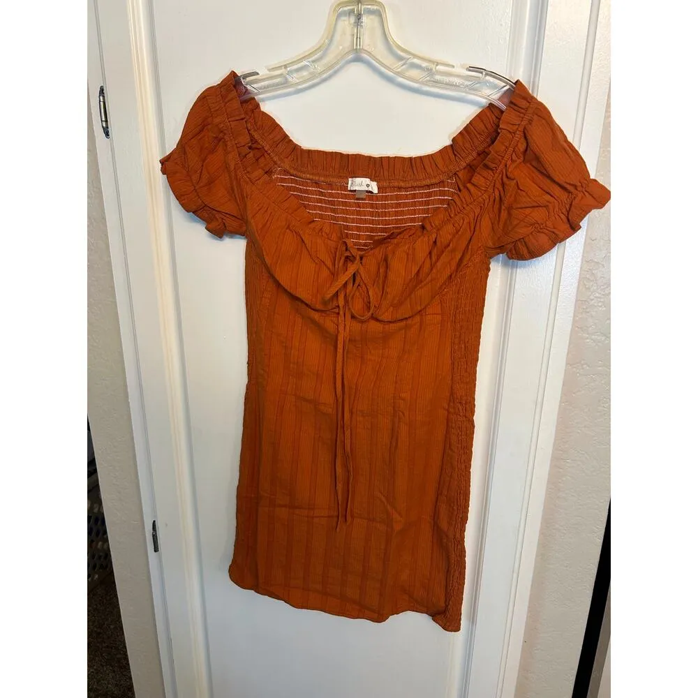 Blush orange milkmaid, smocked back, mini dress - Image 3