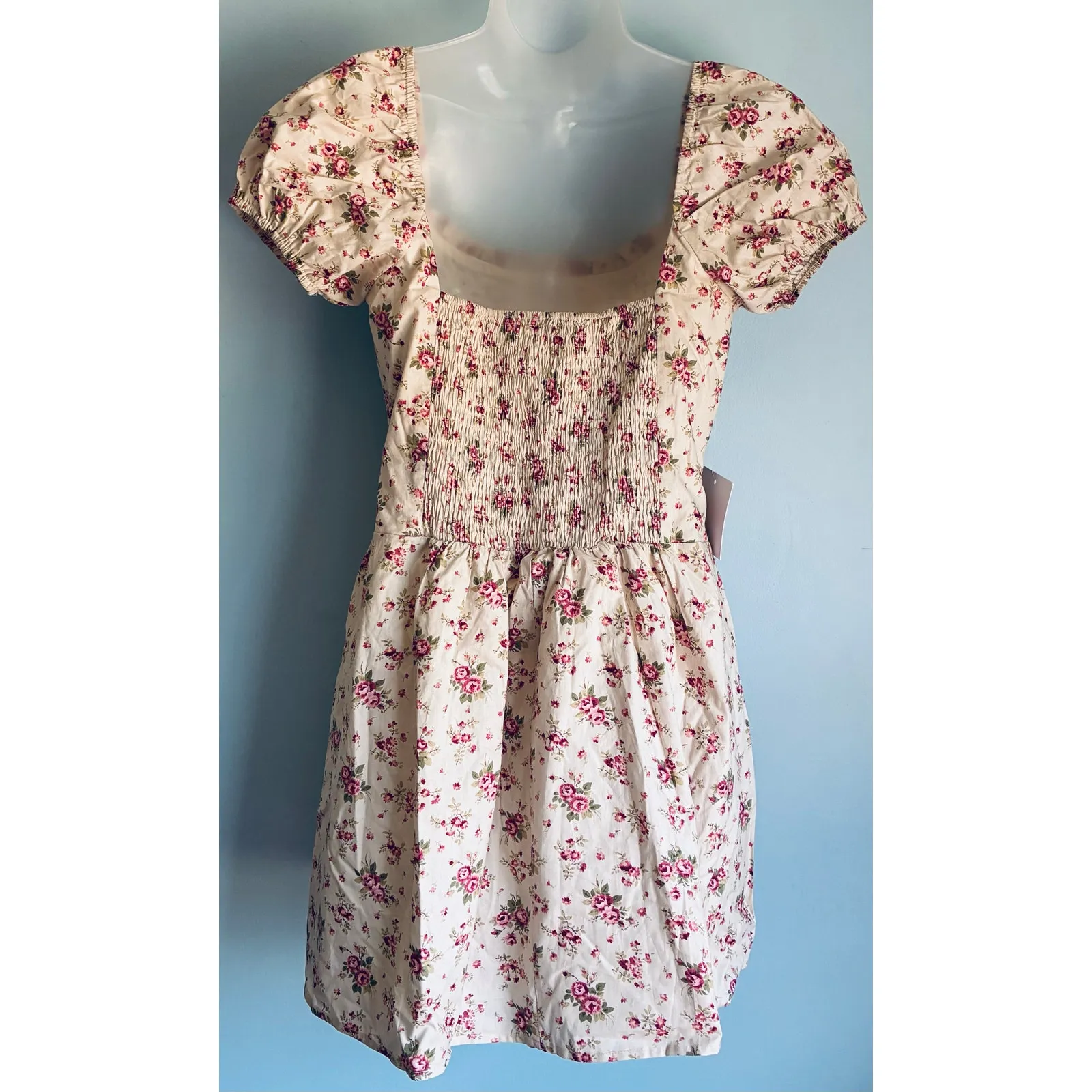 Petal & Pup Puff Sleeve Mini Cotton Sundress Medium Beige and Red NWT - Image 6