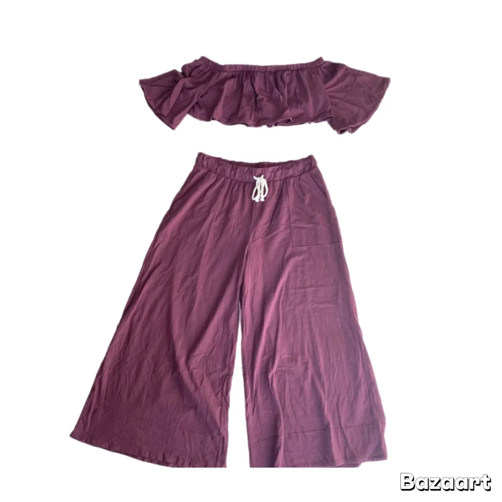 Free People Lacey Set NWT size large off the shoulder wide leg pants maroon - Image 2