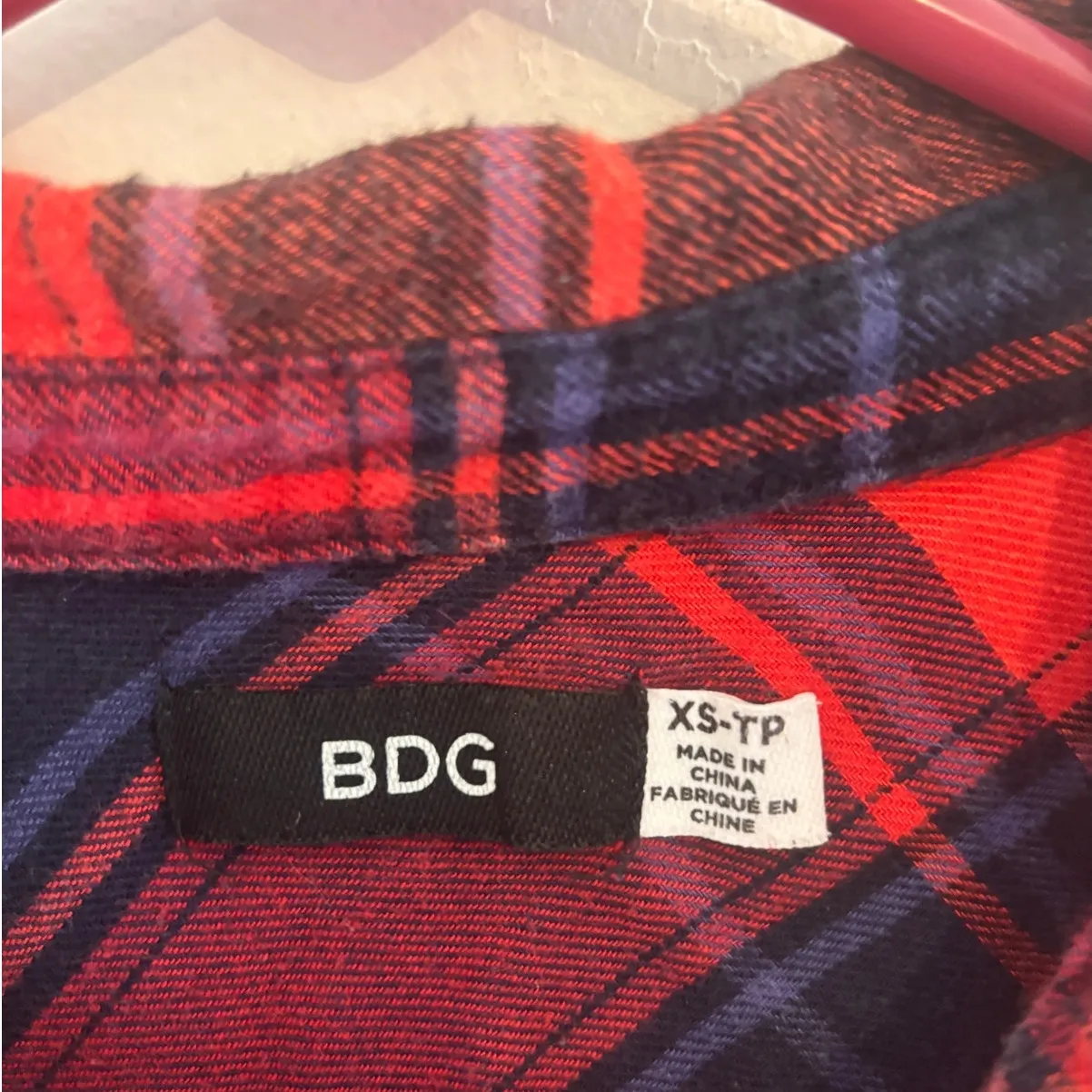 BDG Womens XS Flannel Red Blue Plaid Button Up Shirt Long Sleeve Casual Top Fall - Image 3