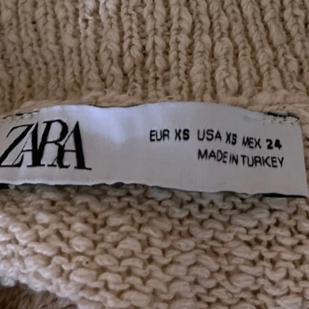 Zara Ecru Cream Knitted Button Front Collar Short Sleeve Cropped Top Blouse XS - Image 3