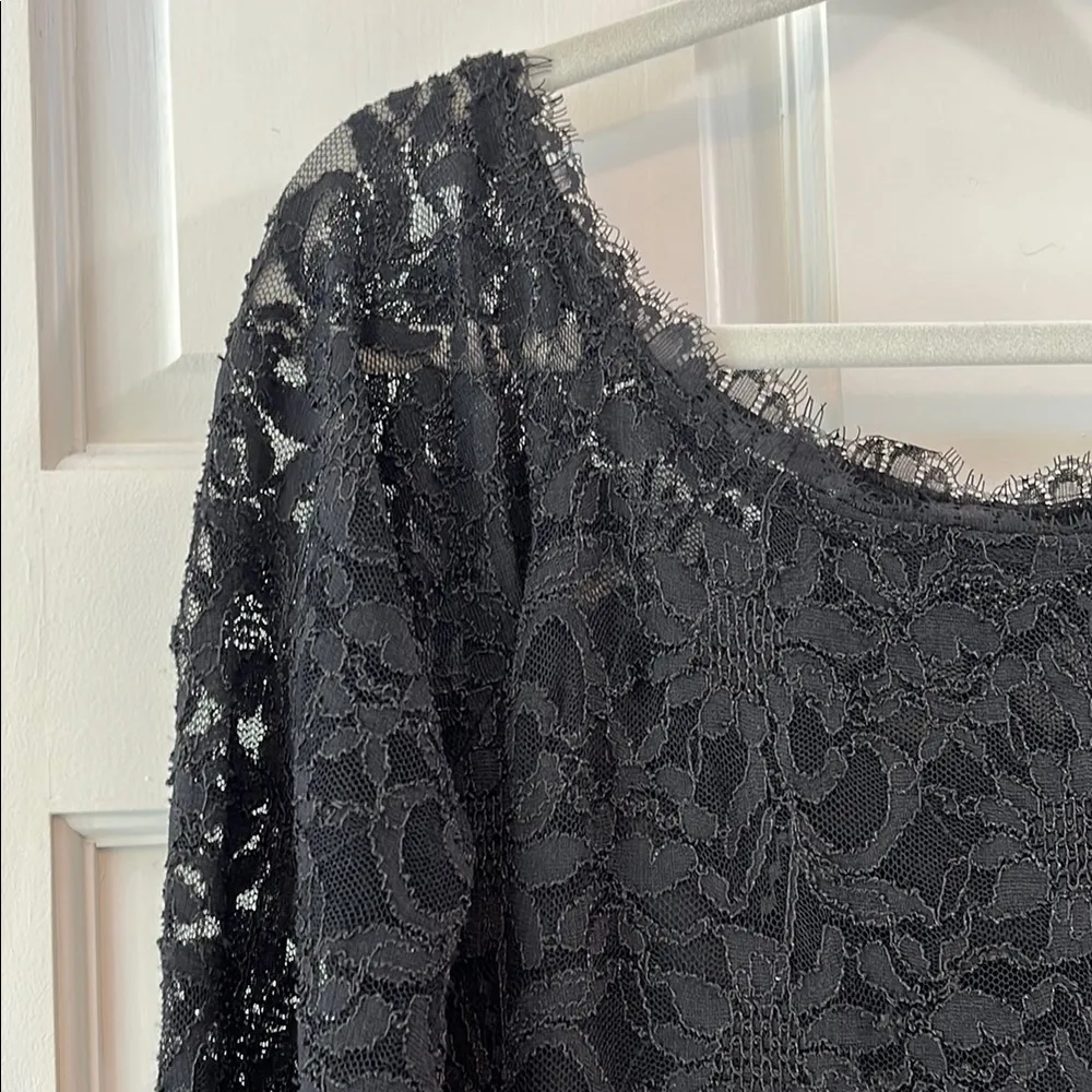 Jump Apparel Black Mesh Floral Long Sleeve Sheath Cocktail Dress - Size Large - Image 5