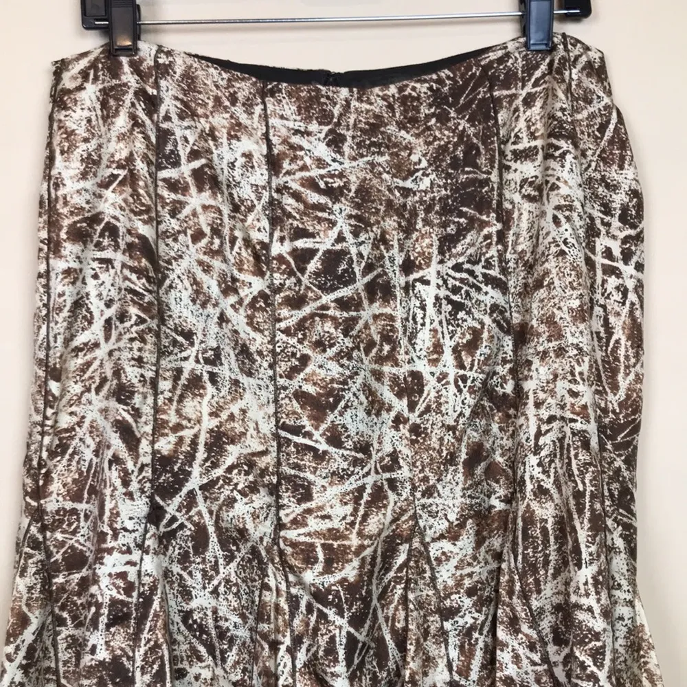 Nine West Women’s Silk Patterned Brown Cream Pleated Fit & Flare Midi Skirt - Image 2