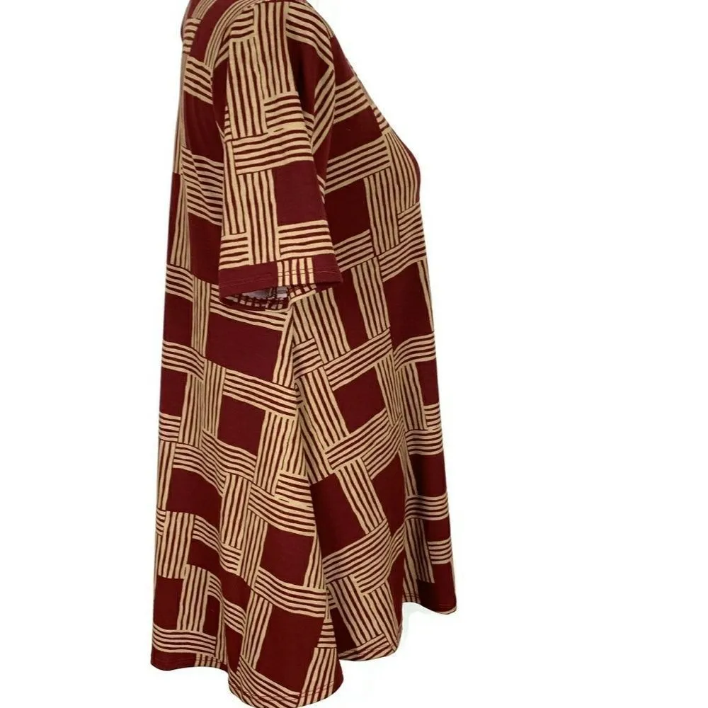 LULAROE Maroon Tan Weave Print Top Blouse Small - Image 4