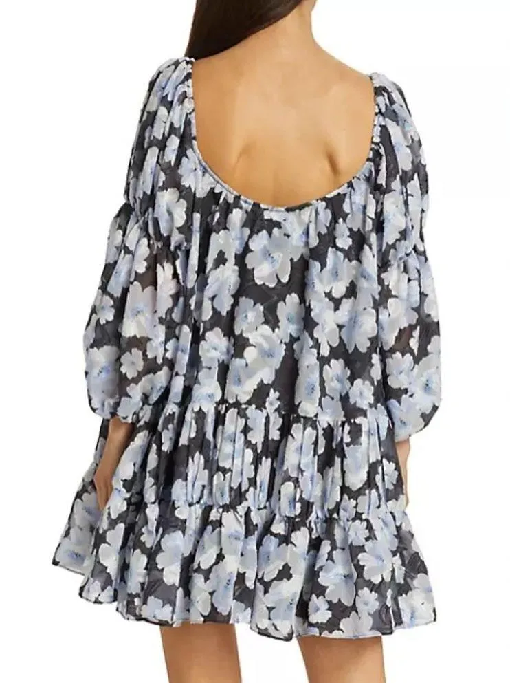 En Saison Teagan Babydoll Mini Dress in Black Multi - Image 4