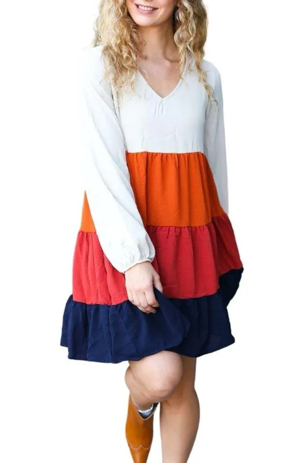 BEAUTIFUL YOU ORANGE & MULTICOLOR TIERED BABYDOLL DRESS Size L - Image 4