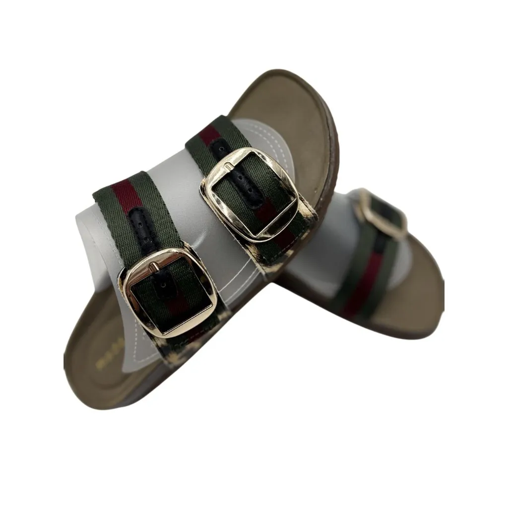 Madden Girl Womens Size 6/7 Strap Buckle Slides Leopard Print Green Red Strap - Image 5
