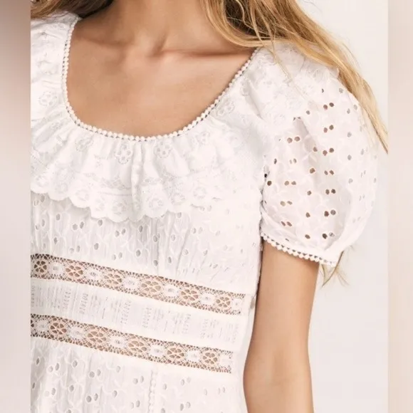 $595 LoveShackFancy Stassie Eyelet Lace Maxi White Bridal Dress Size 2 - Image 6