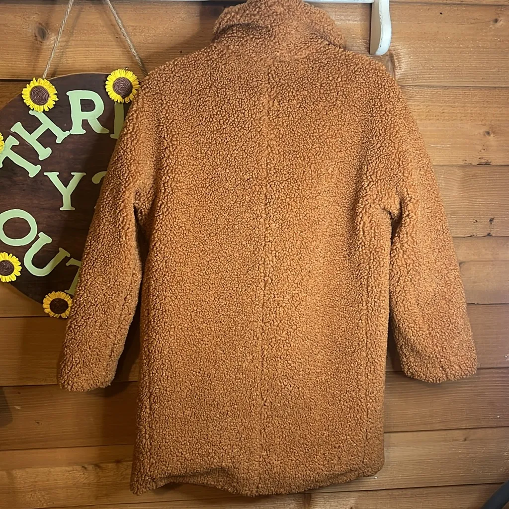 J Crew Textured Teddy Sherpa Brown Topcoat Midi Zip Jacket Heavyweight Peacoat 6 - Image 9