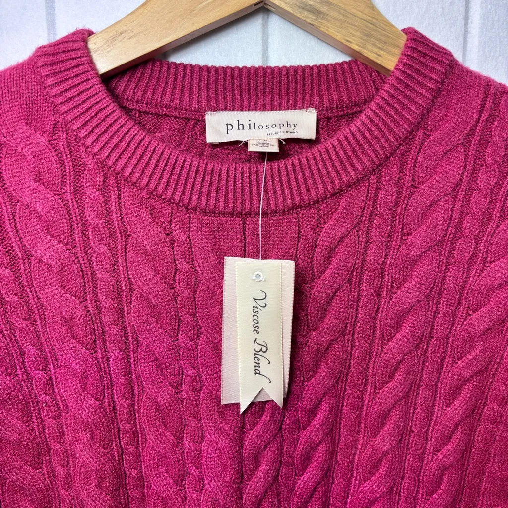 Philosophy Pink Cable Knit Crew‎ Neck Sweater Size L - Image 5