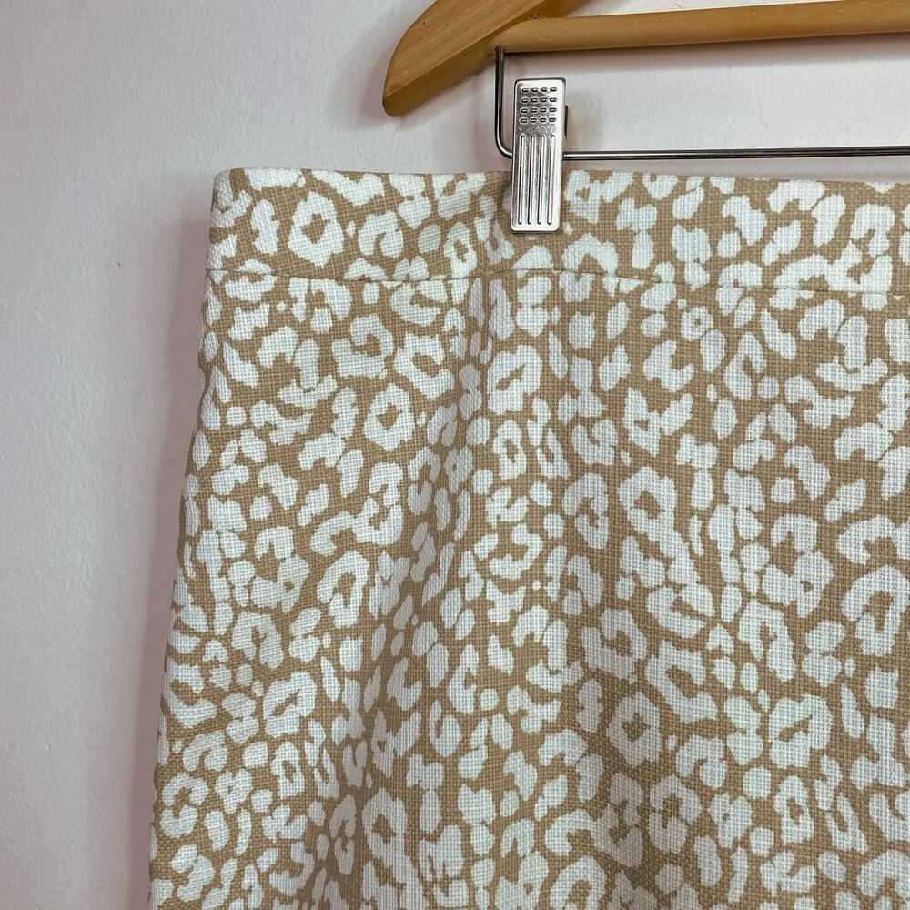 J Crew Cotton Basketweave Tan Khaki Leopard Print Pencil Skirt womens 18 new - Image 4
