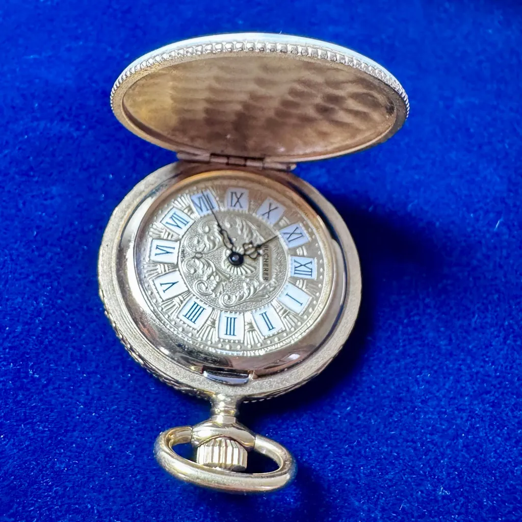 Vintage Bucherer Gold Floral Ceramic Quartz Pendant Watch Violet - Image 6