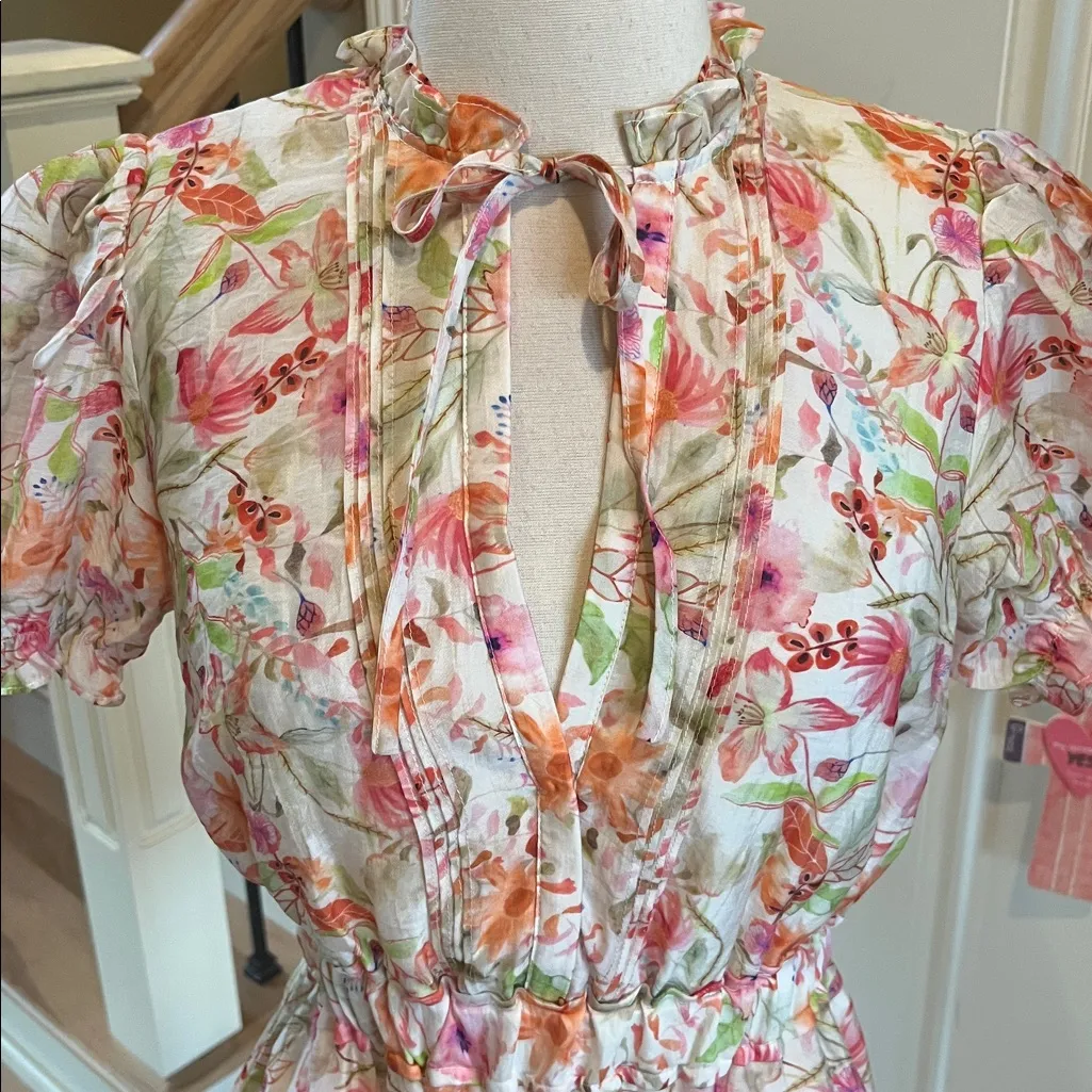 Meet Me in Santorini Ruth Dress Floral Cinched Waist Mini New Pink Size XS - Image 2