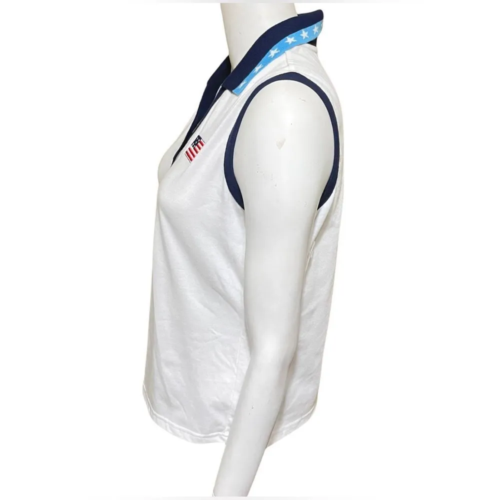 Vintage 80s  Americana USA Polo Tank - White - XL - Image 3