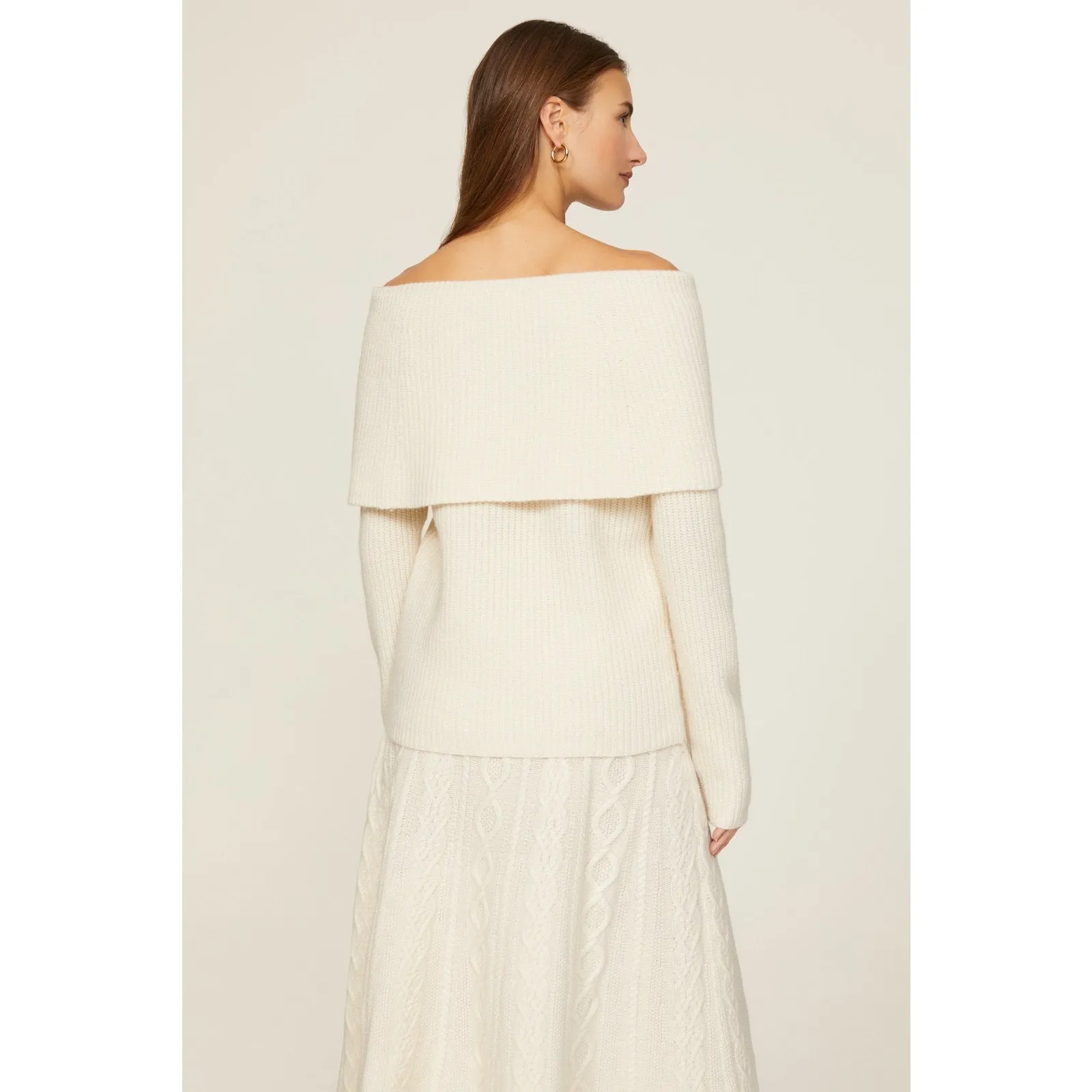 Polo Ralph Lauren Cream Off the Shoulder Wool Cashmere Knit Sweater Small - Image 3