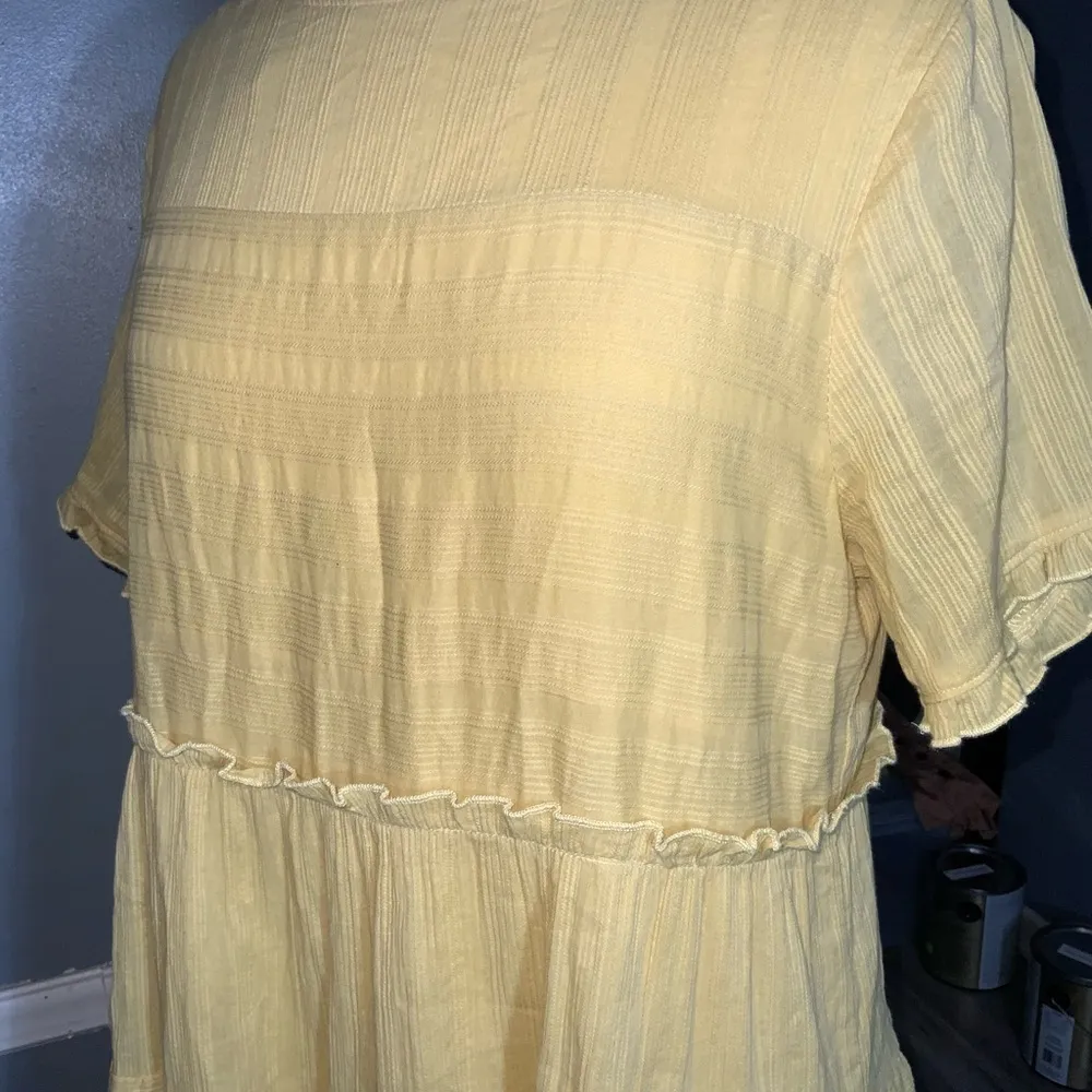 Aaron & Amber Yellow Cotton Textured Tiered Babydoll Casual Everyday Dress Med - Image 10