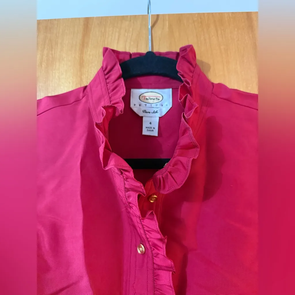 Talbots Doupiini Pure Silk Sleeveless Top Blouse Ruffle Collar Colorful Vintage - Image 8