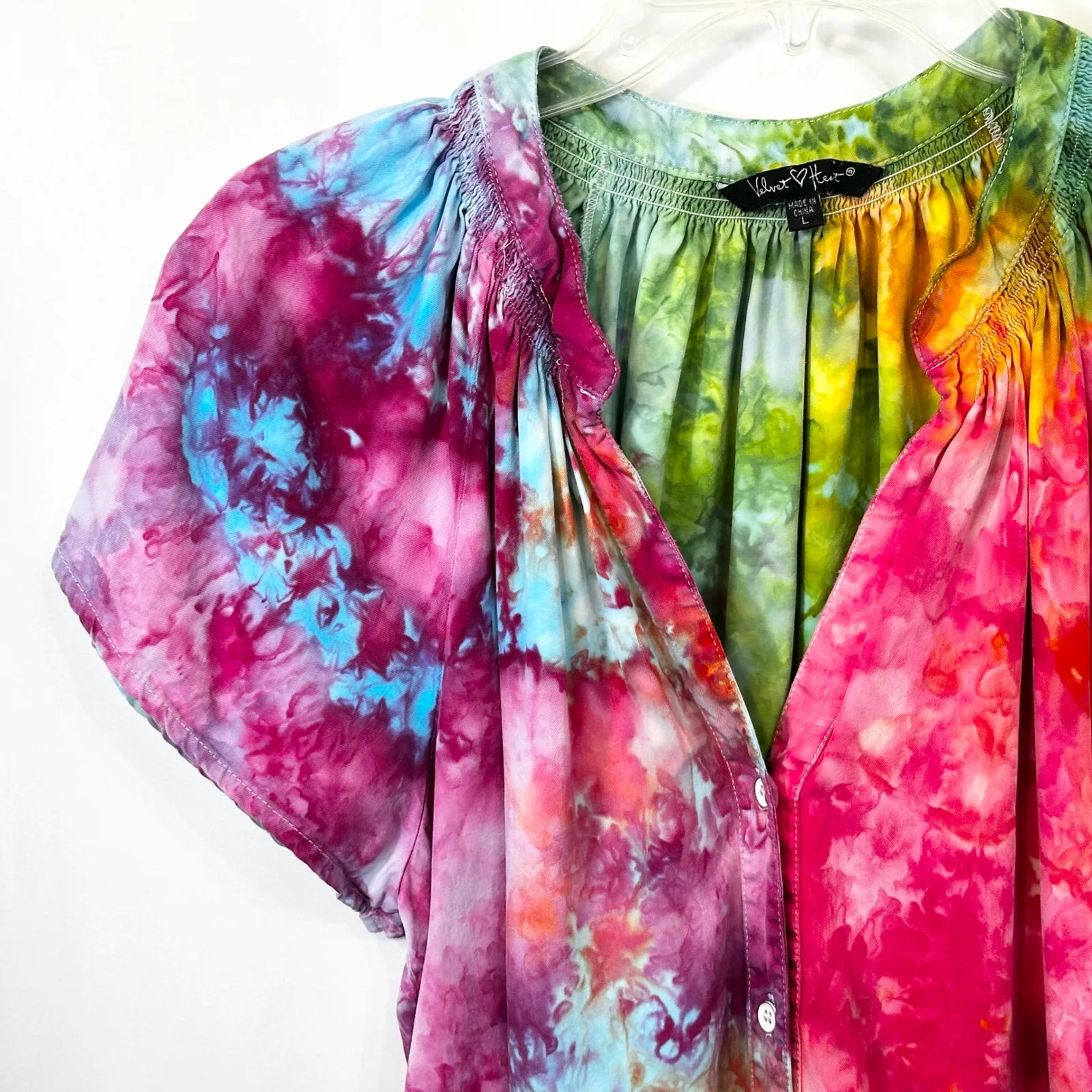 Velvet Heart Large Top Handmade Tie‎ Dye Short Sleeve Rainbow Festival Boho 1739 - Image 4
