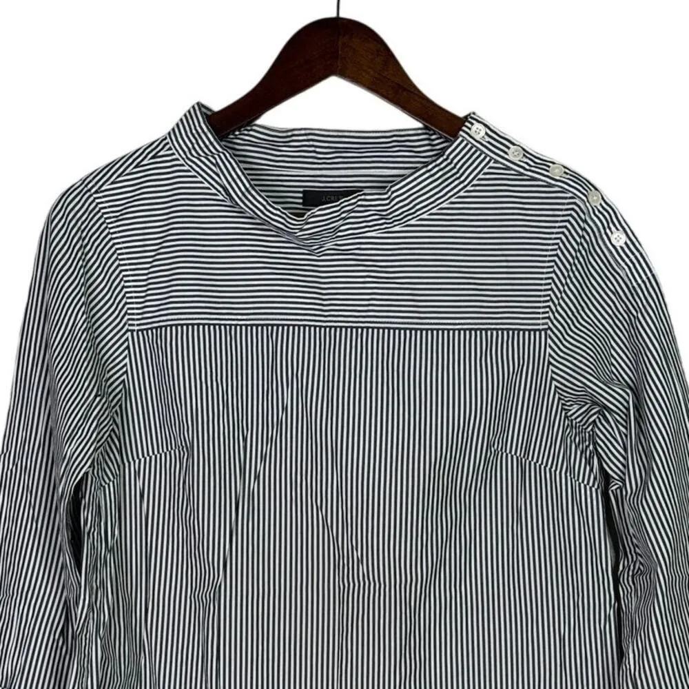 J. Crew Striped Poplin Funnel Neck Blouse Buttons on Left Shoulder 4P Grey White - Image 3